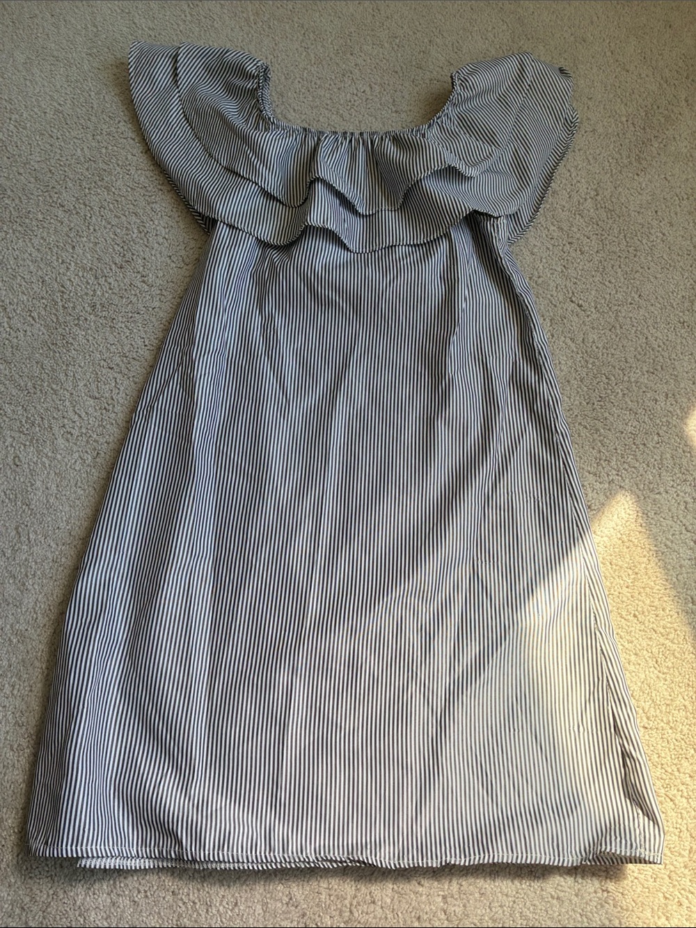 Striped Off-Shoulder Belted Women's Dress - Blue & White size S-M